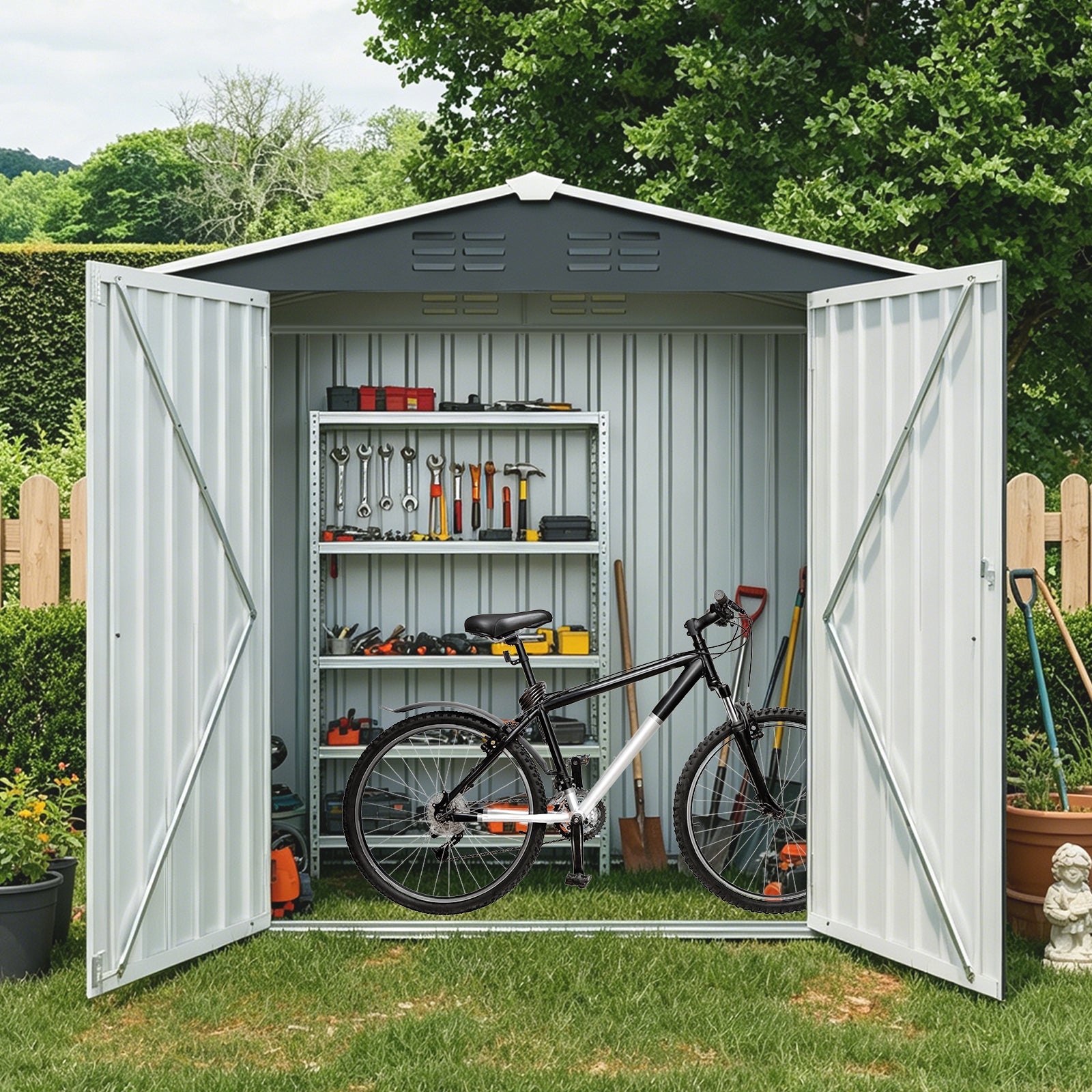 8 ft. W x 4 ft. D Outdoor Metal Storage Shed with 2 Doors (32 sq. ft.), Garden Utility Room, Garage Shed