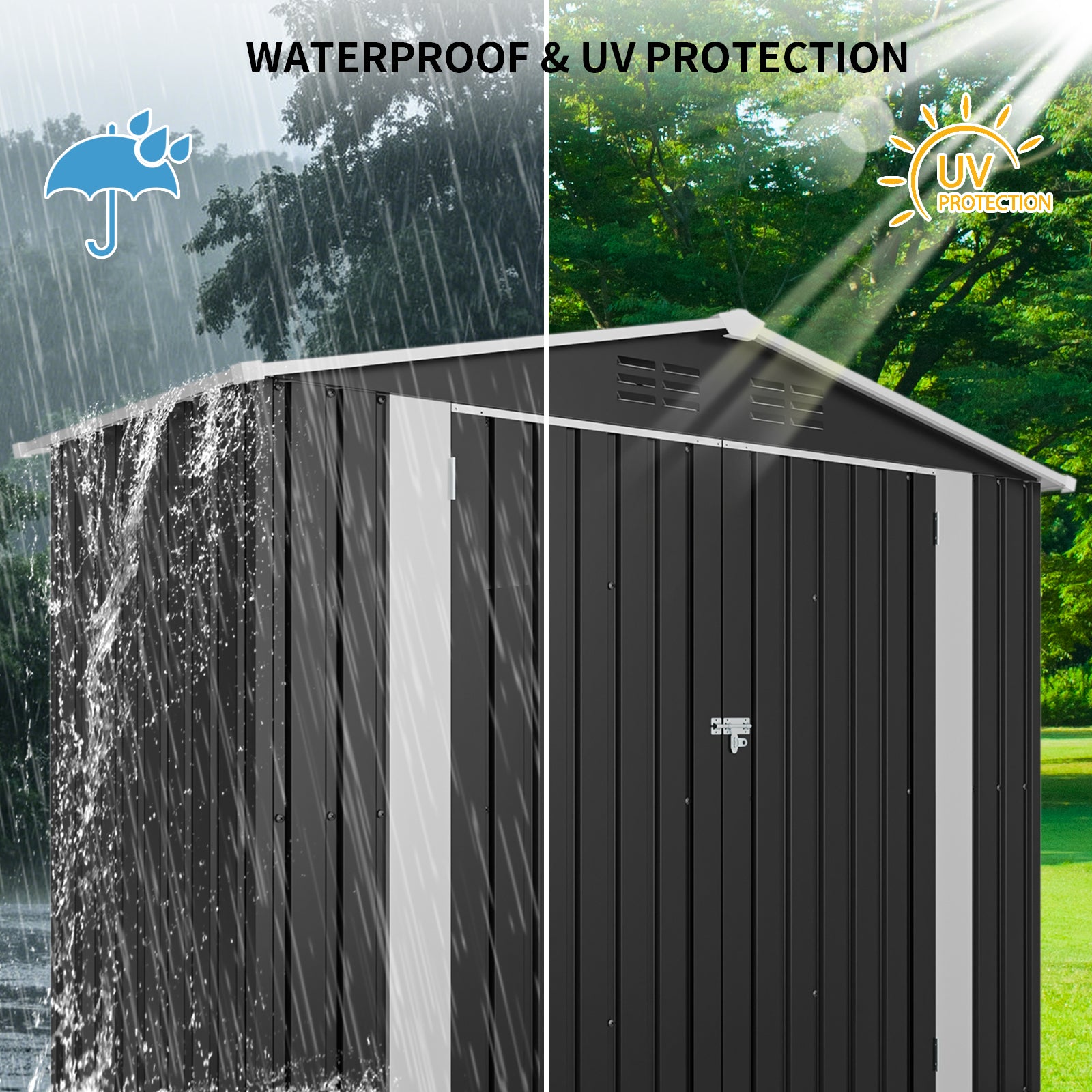 8 ft. W x 4 ft. D Outdoor Metal Storage Shed with 2 Doors (32 sq. ft.), Garden Utility Room, Garage Shed
