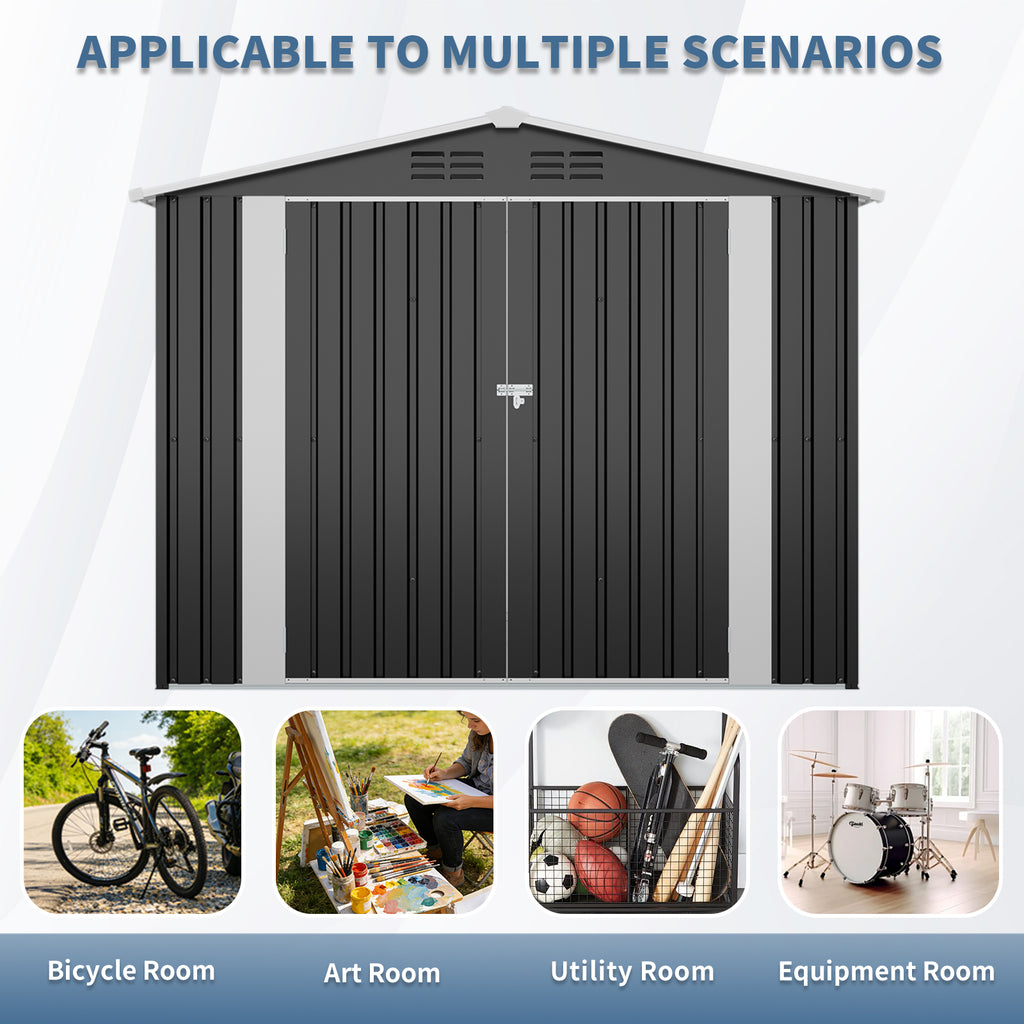 8 ft. W x 4 ft. D Outdoor Metal Storage Shed with 2 Doors (32 sq. ft.), Garden Utility Room, Garage Shed