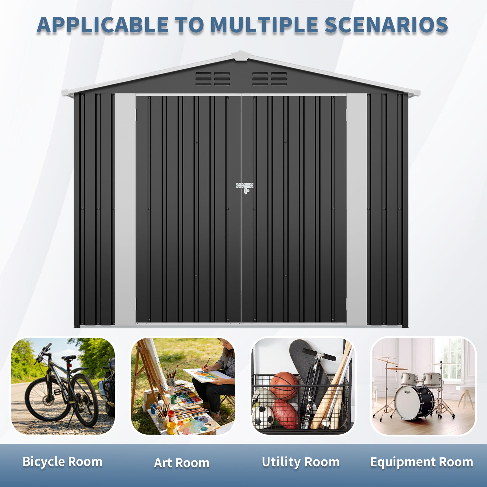 8 ft. W x 4 ft. D Outdoor Metal Storage Shed with 2 Doors (32 sq. ft.), Garden Utility Room, Garage Shed