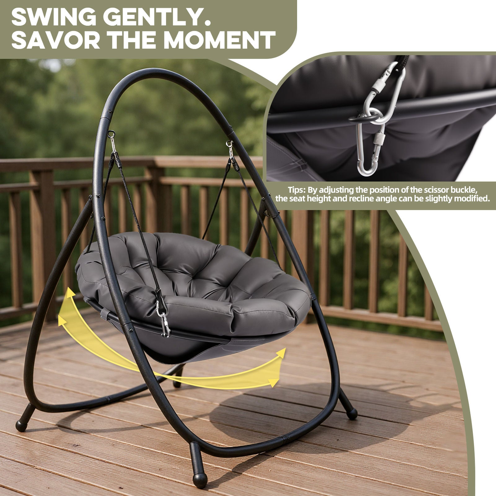 Hanging Egg Chair with Stand, Swing Chair with Dary Gray Cushion-Outdoor Hammock Chair for Balcony, Garden, Patio
