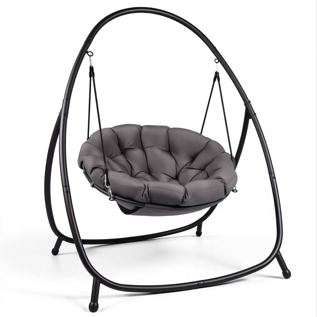 Hanging Egg Chair with Stand, Swing Chair with Dary Gray Cushion-Outdoor Hammock Chair for Balcony, Garden, Patio