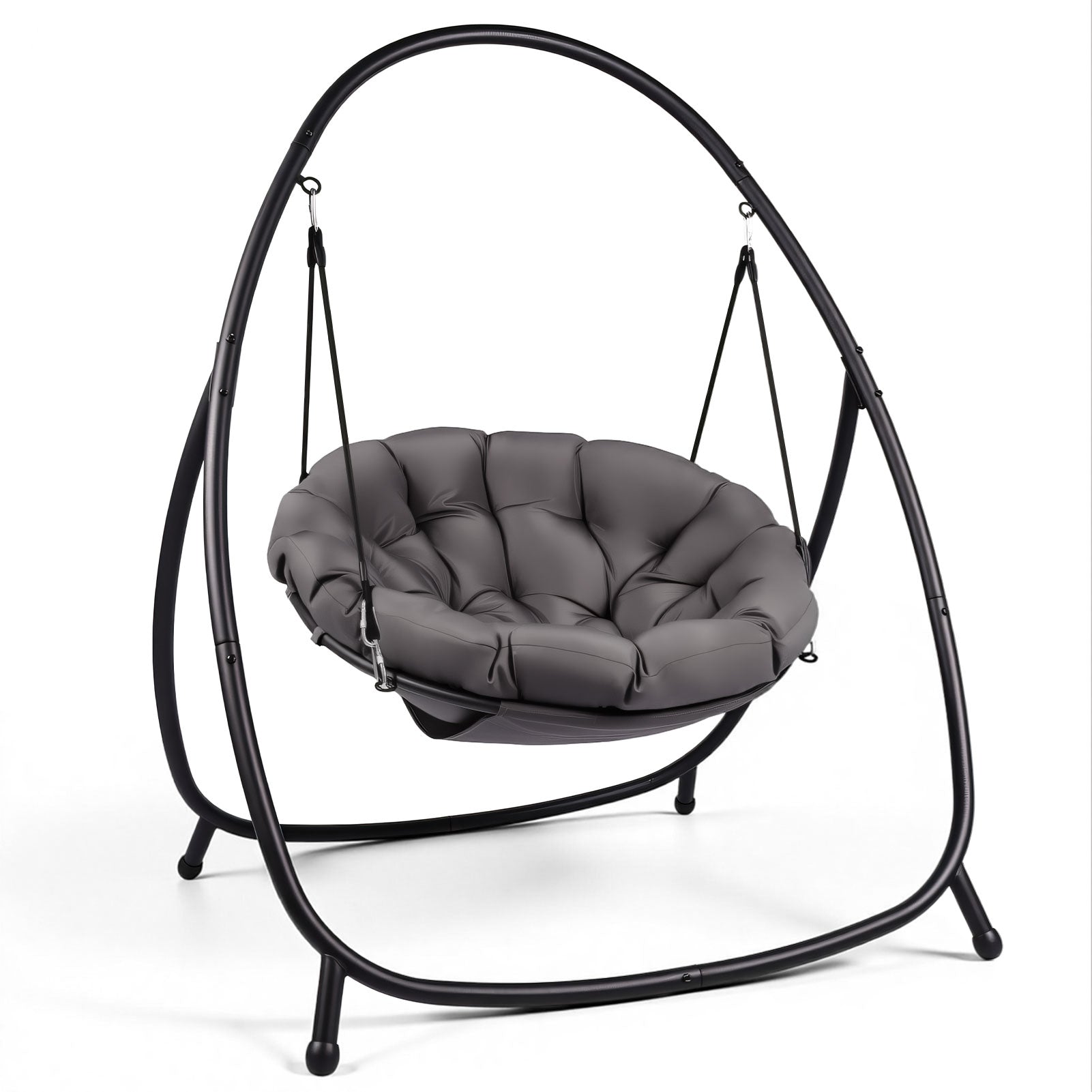 Hanging Egg Chair with Stand, Swing Chair with Dary Gray Cushion-Outdoor Hammock Chair for Balcony, Garden, Patio