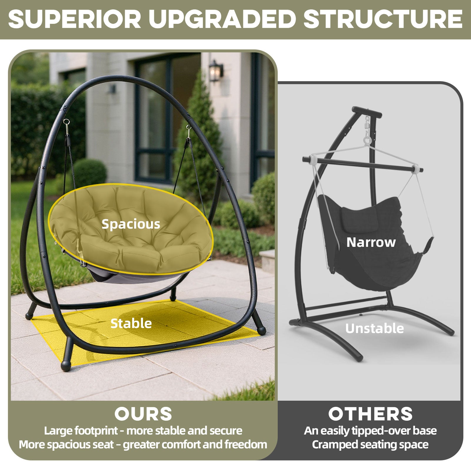 Hanging Egg Chair with Stand, Swing Chair with Dary Gray Cushion-Outdoor Hammock Chair for Balcony, Garden, Patio