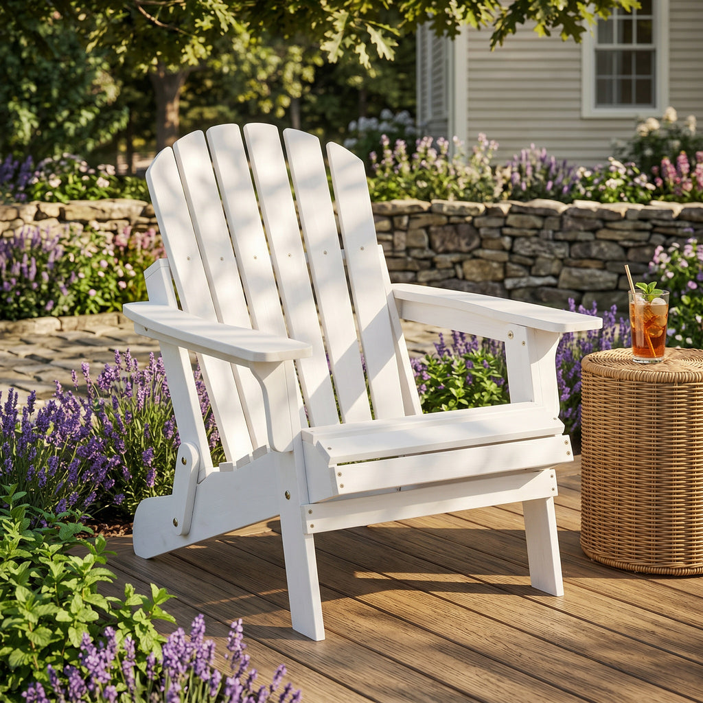 Oversize Wooden Outdoor Folding Adirondack Chair with Pre-Assembled BackRest & SeatBoard