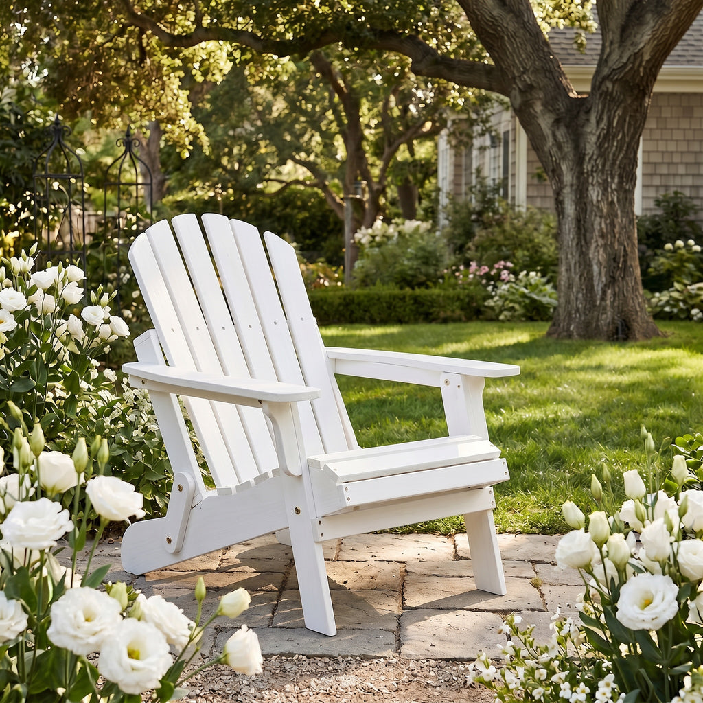 Oversize Wooden Outdoor Folding Adirondack Chair with Pre-Assembled BackRest & SeatBoard