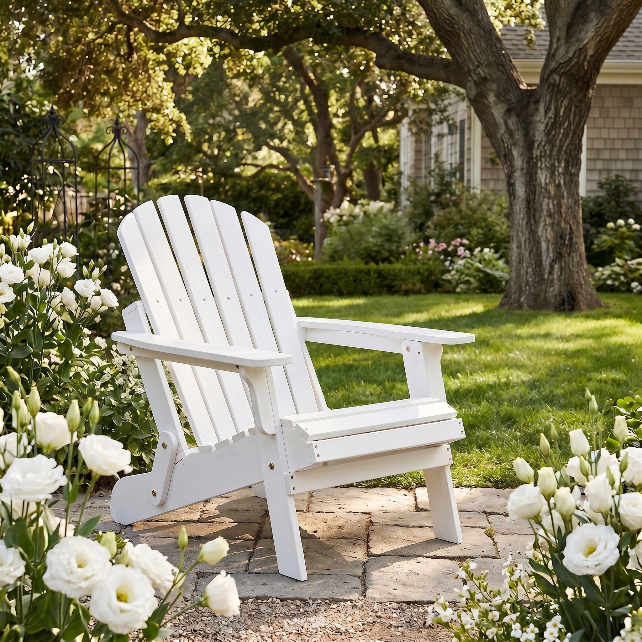 Oversize Wooden Outdoor Folding Adirondack Chair with Pre-Assembled BackRest & SeatBoard