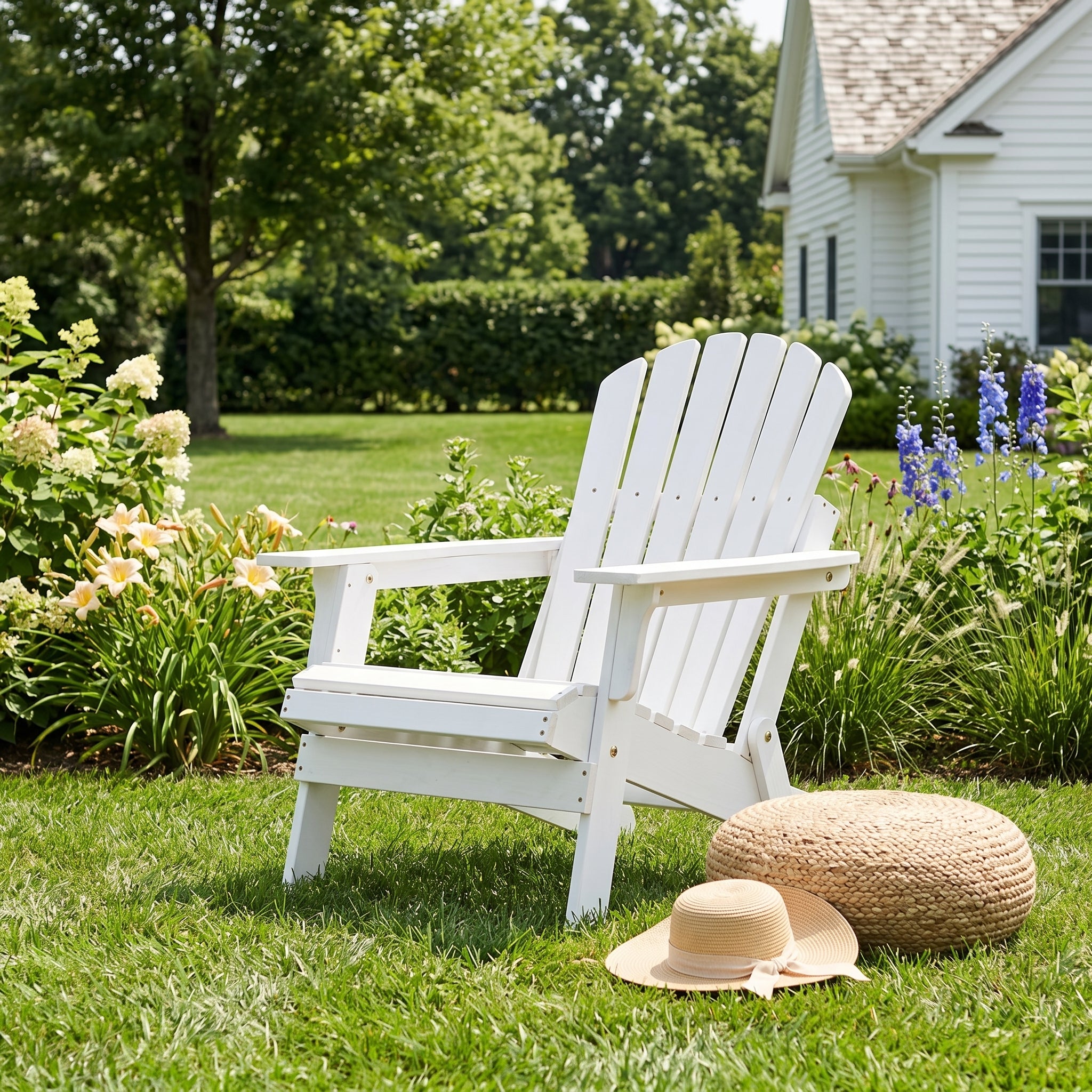 Oversize Wooden Outdoor Folding Adirondack Chair with Pre-Assembled BackRest & SeatBoard