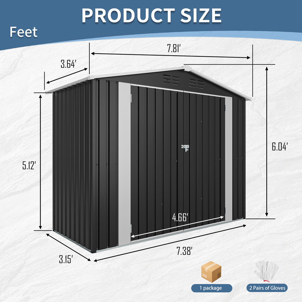 8 ft. W x 4 ft. D Outdoor Metal Storage Shed with 2 Doors (32 sq. ft.), Garden Utility Room, Garage Shed