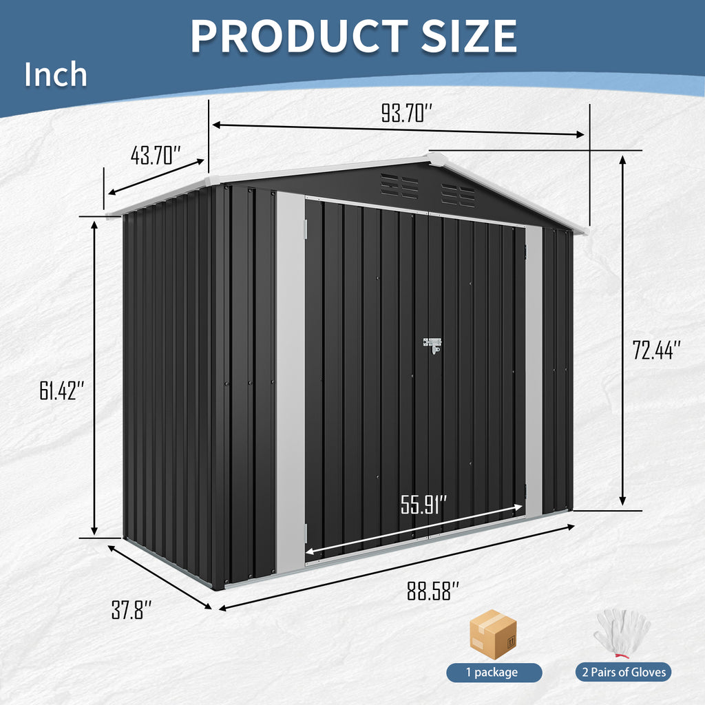 8 ft. W x 4 ft. D Outdoor Metal Storage Shed with 2 Doors (32 sq. ft.), Garden Utility Room, Garage Shed