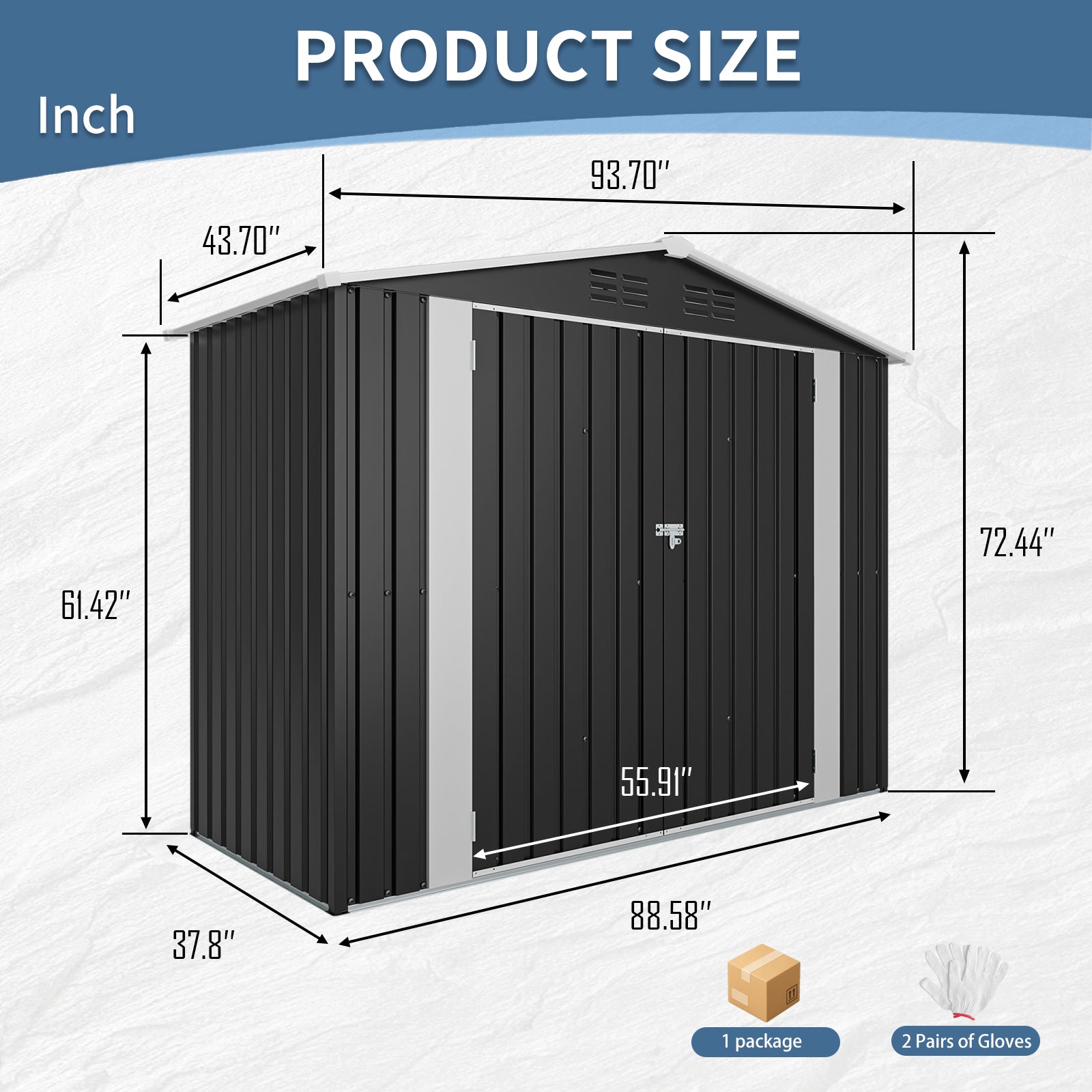 8 ft. W x 4 ft. D Outdoor Metal Storage Shed with 2 Doors (32 sq. ft.), Garden Utility Room, Garage Shed