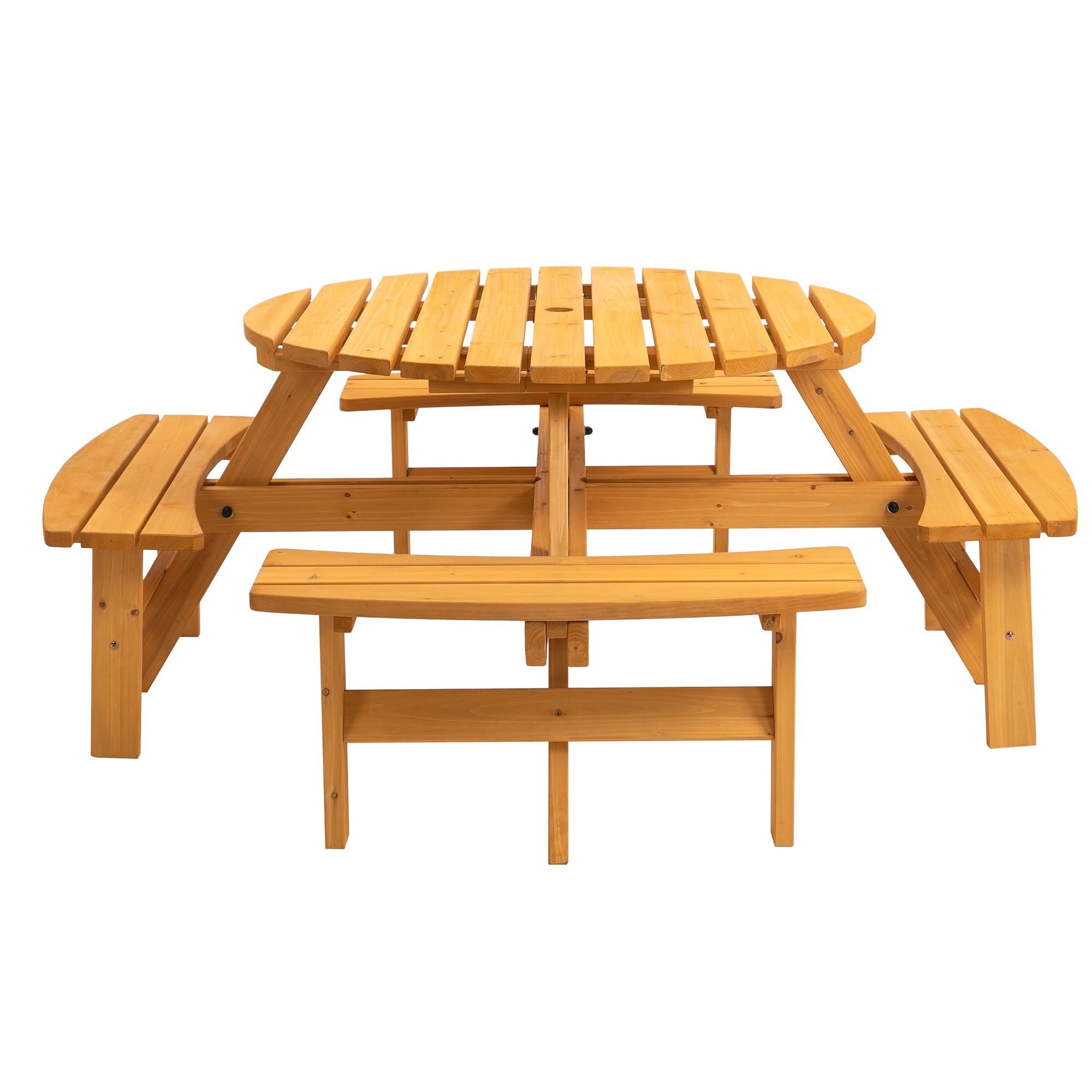 6-Person Circular Outdoor Wooden Picnic Table for Patio, Backyard, Garden, DIY w/ 3 Built-in Benches
