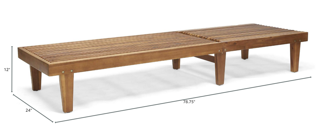 Natural Solid Wood Outdoor Chaise Lounge with 5 Position Ajustable Backrest, Slatted Top