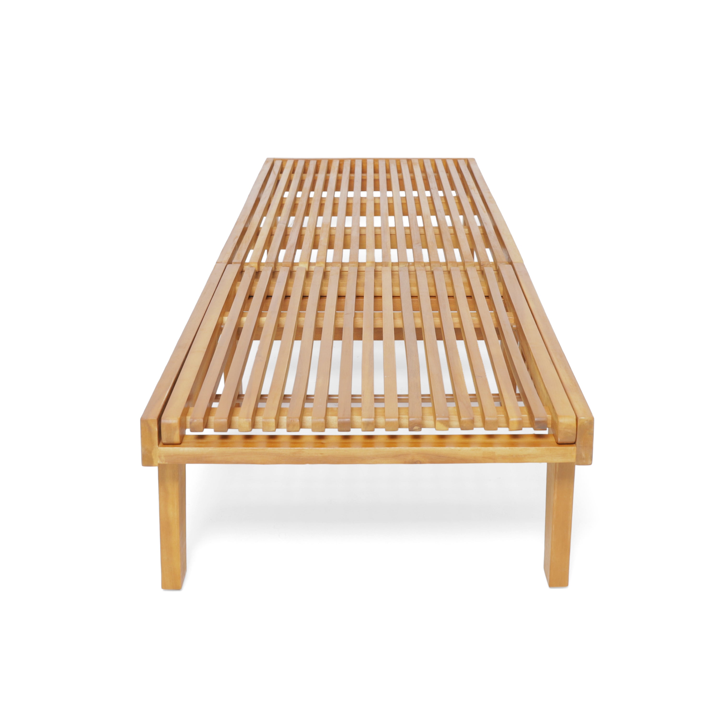 Natural Solid Wood Outdoor Chaise Lounge with 5 Position Ajustable Backrest, Slatted Top