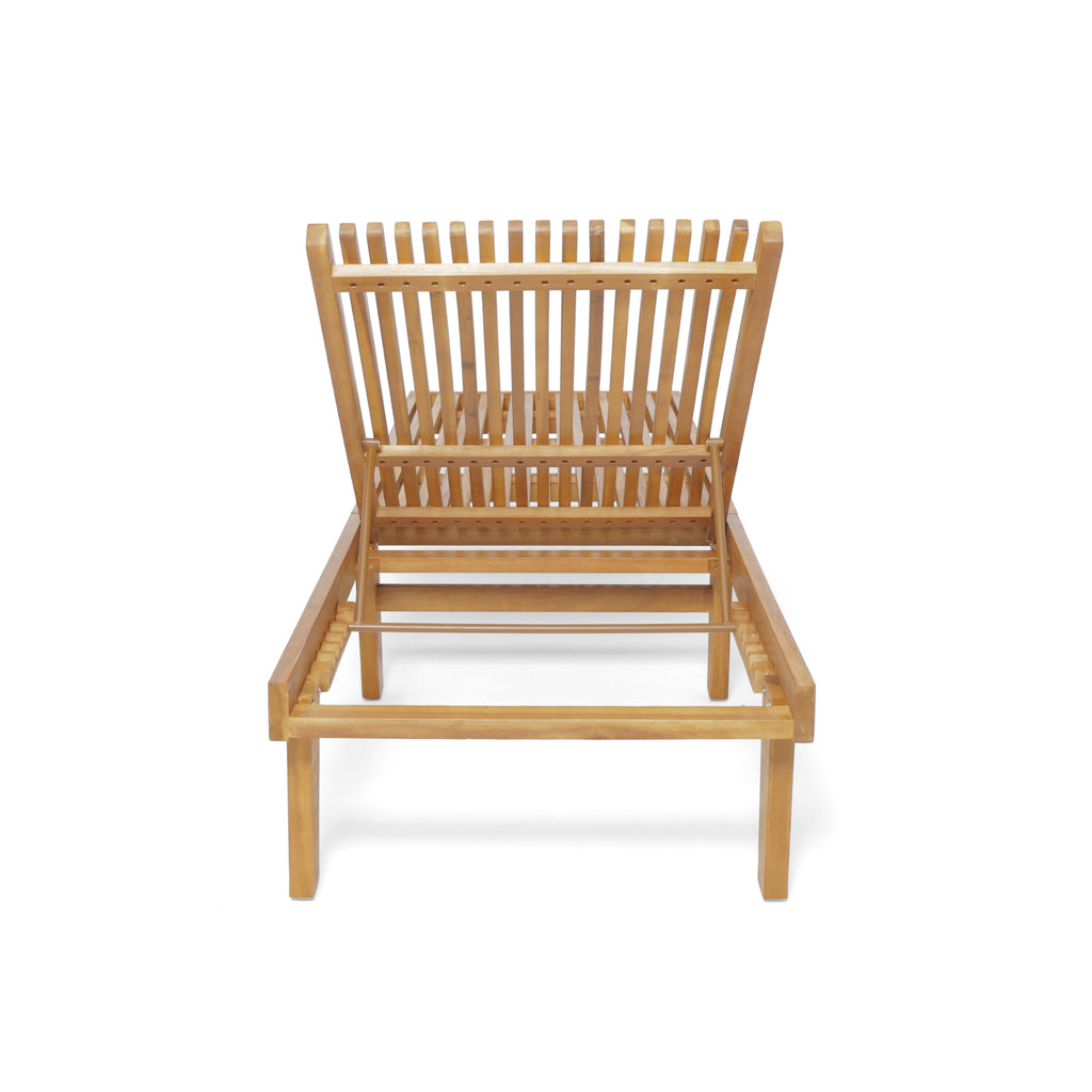 Natural Solid Wood Outdoor Chaise Lounge with 5 Position Ajustable Backrest, Slatted Top