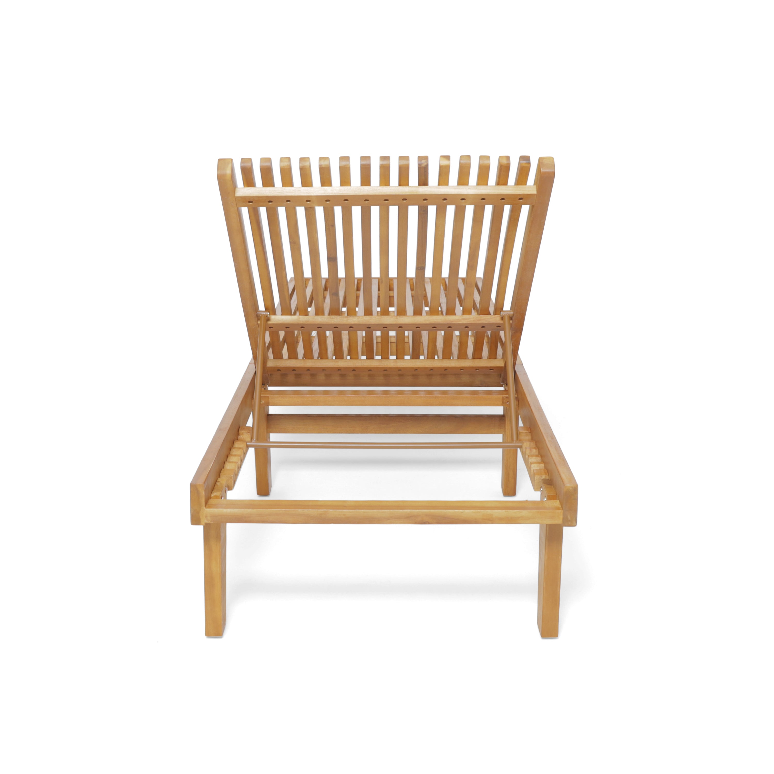 Natural Solid Wood Outdoor Chaise Lounge with 5 Position Ajustable Backrest, Slatted Top