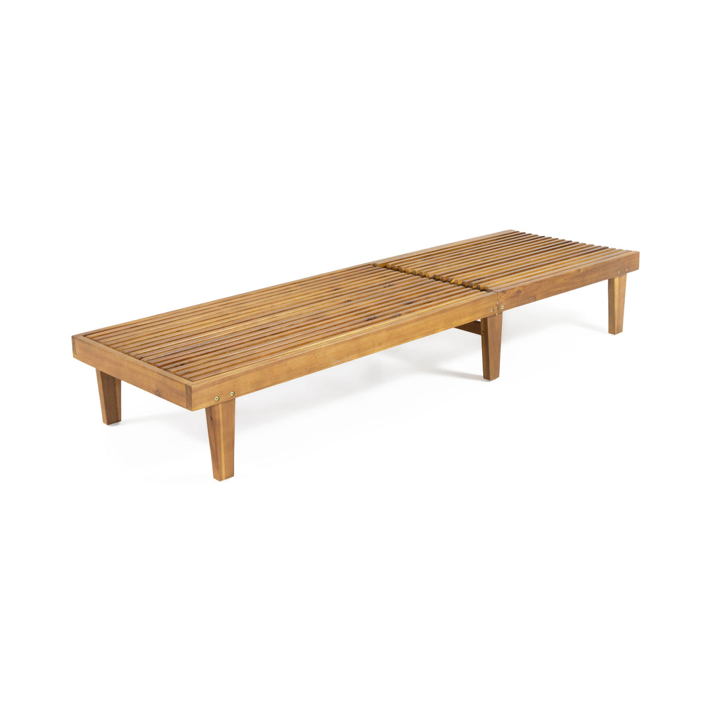 Natural Solid Wood Outdoor Chaise Lounge with 5 Position Ajustable Backrest, Slatted Top