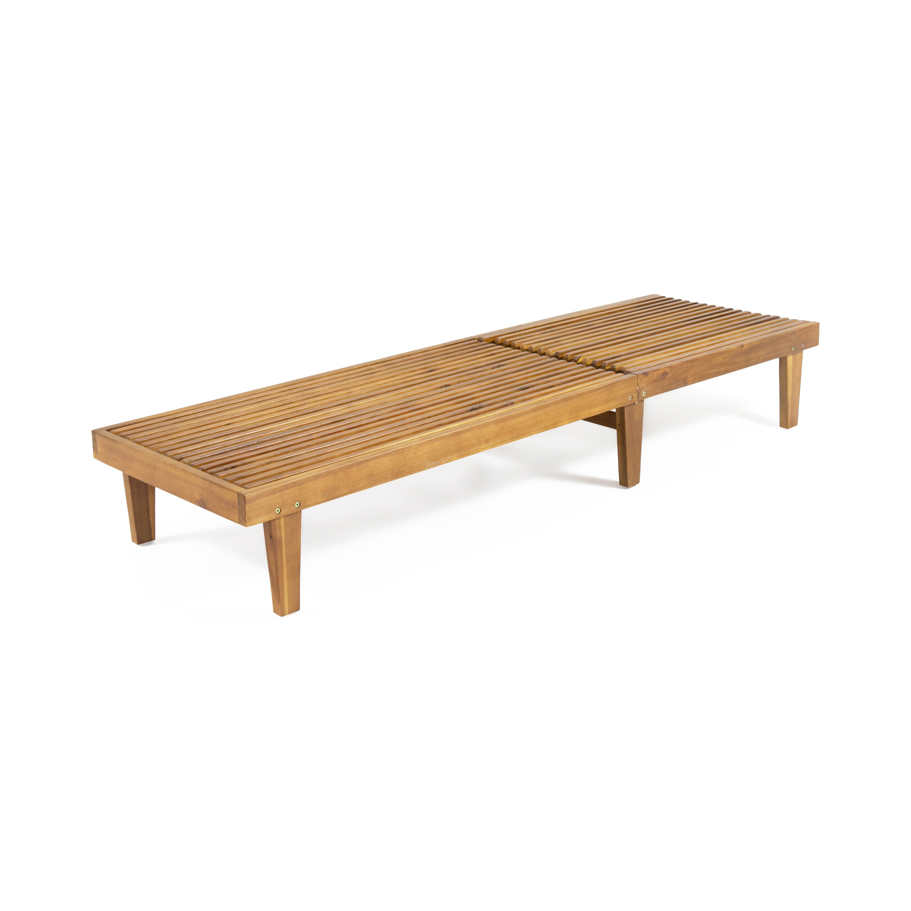 Natural Solid Wood Outdoor Chaise Lounge with 5 Position Ajustable Backrest, Slatted Top