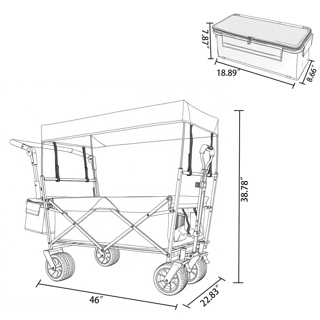 480Lbs Collapsible Wagon with Canopy, Wagon cart with 7" All-Terrain Wheels