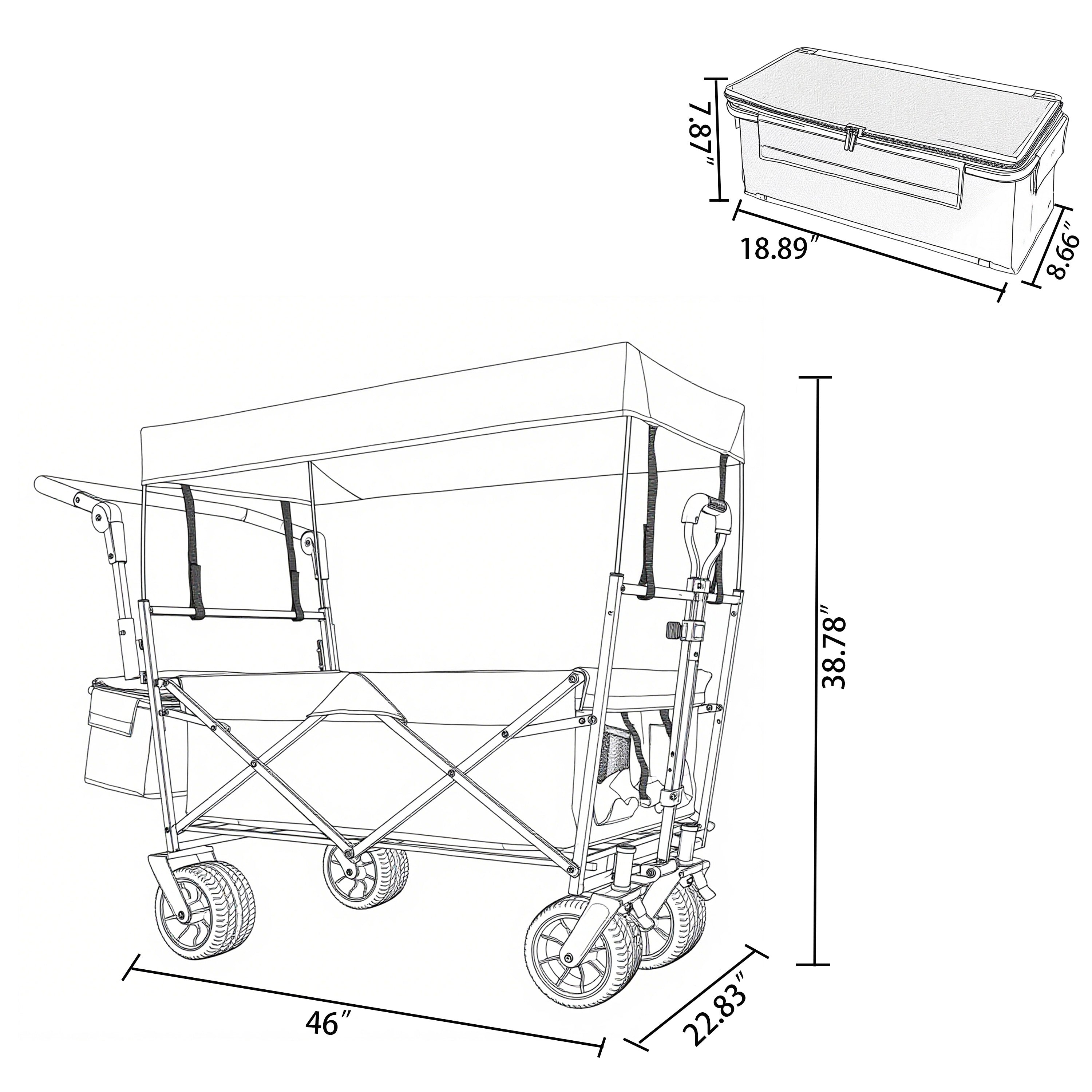 480Lbs Collapsible Wagon with Canopy, Wagon cart with 7" All-Terrain Wheels