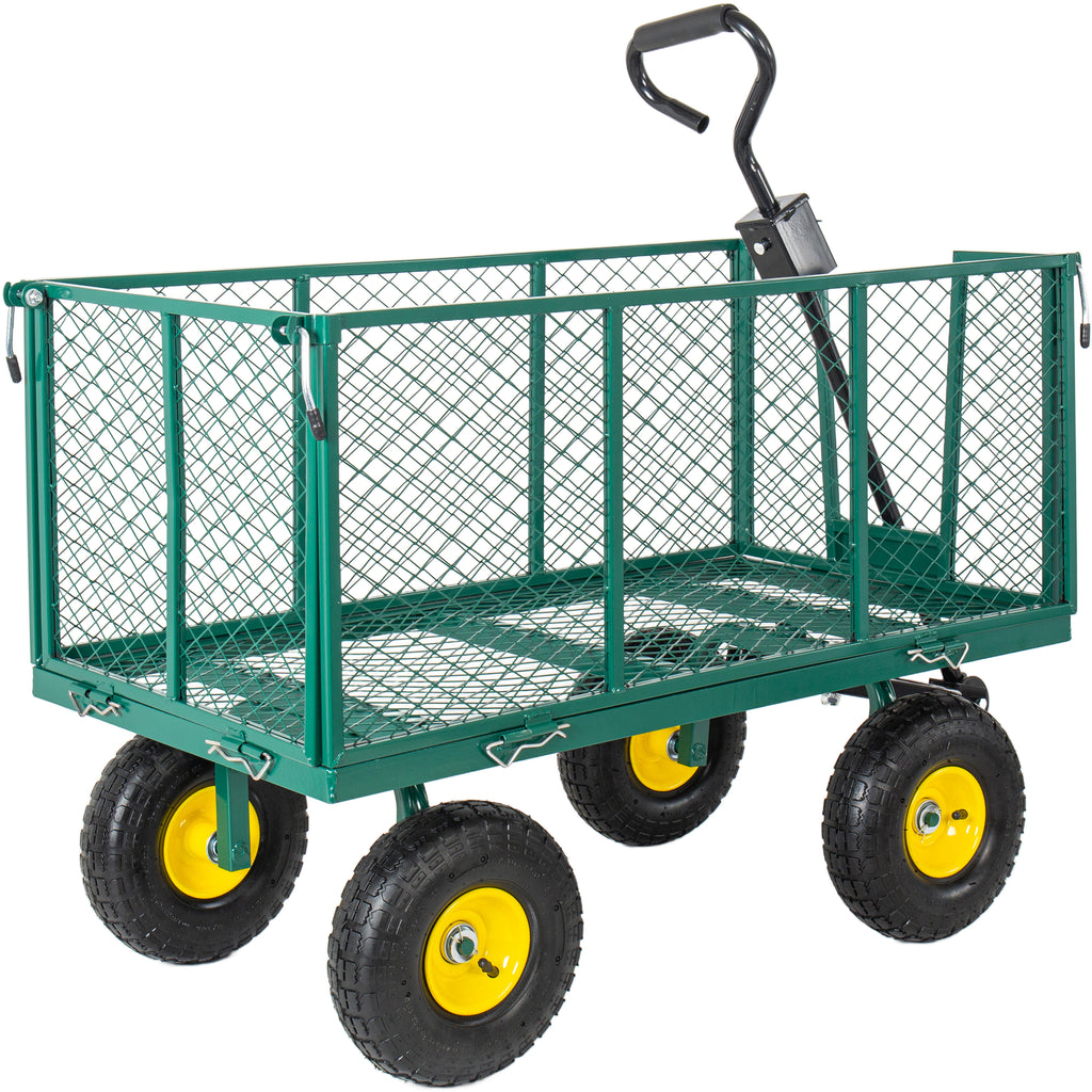 6.17 cu. ft. Green Metal Garden Cart with Removable Liner,Side Panels,Mesh Tray,3-in-1 Outdoor Wagon Cart