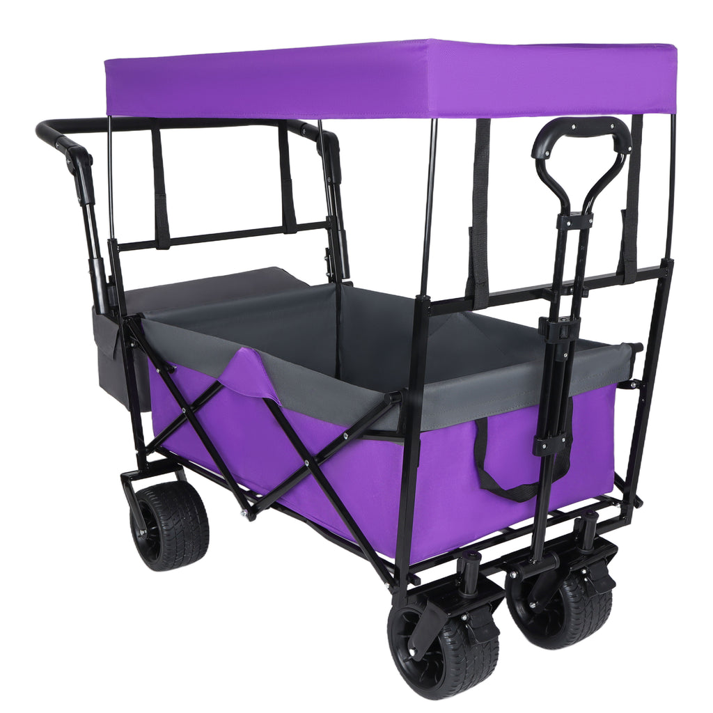 480Lbs Collapsible Wagon with Canopy, Wagon cart with 7" All-Terrain Wheels